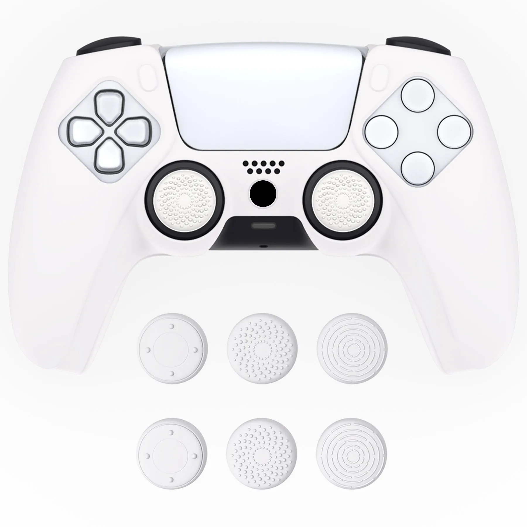 PlayVital Pure Series Dockable Model Anti-Slip Silicone Cover Skin for ps5 Controller, Soft Rubber Grip Case for ps5 Wireless Controller Fits with Charging Station with 6 Thumb Grip Caps - White - EKPFP002