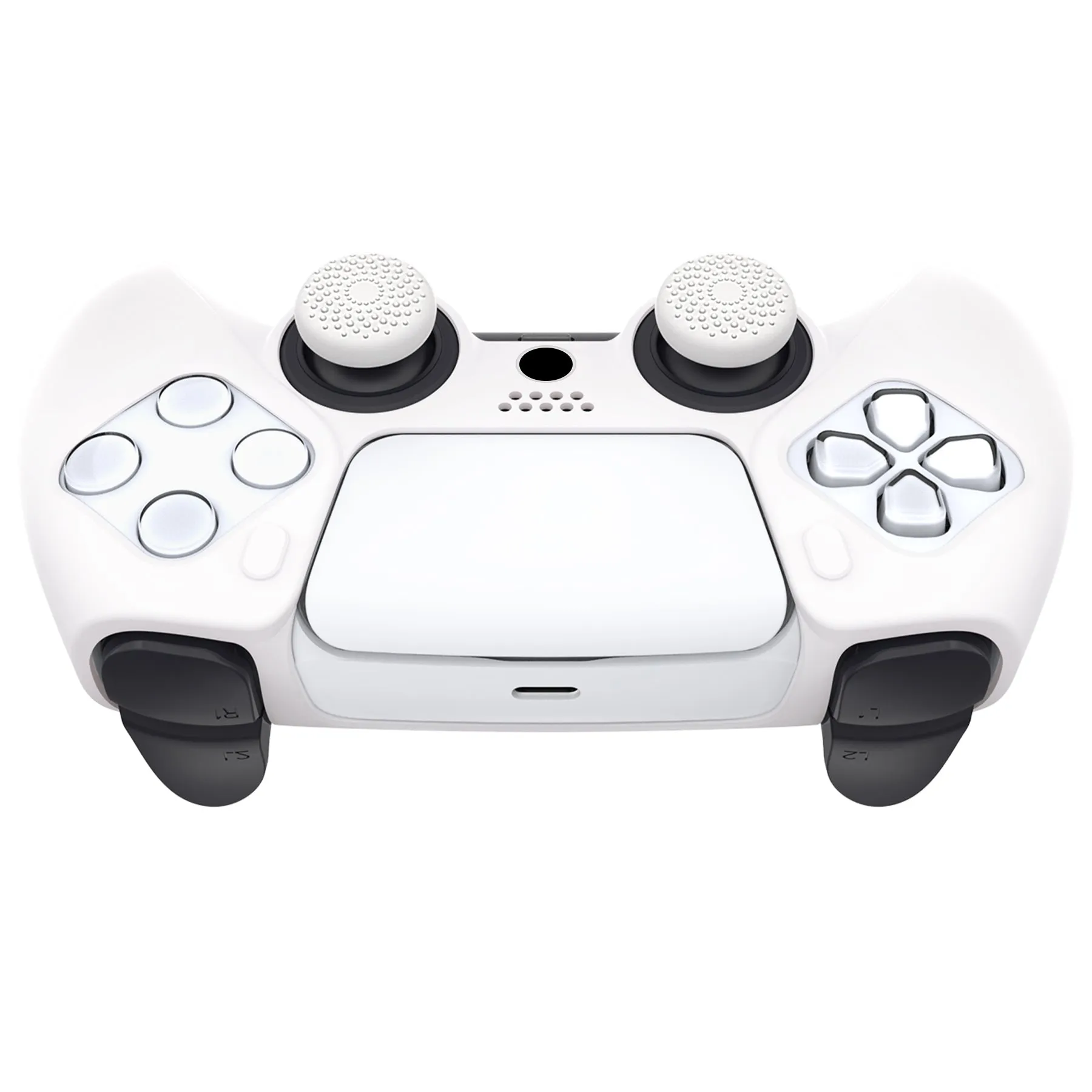 PlayVital Pure Series Dockable Model Anti-Slip Silicone Cover Skin for ps5 Controller, Soft Rubber Grip Case for ps5 Wireless Controller Fits with Charging Station with 6 Thumb Grip Caps - White - EKPFP002