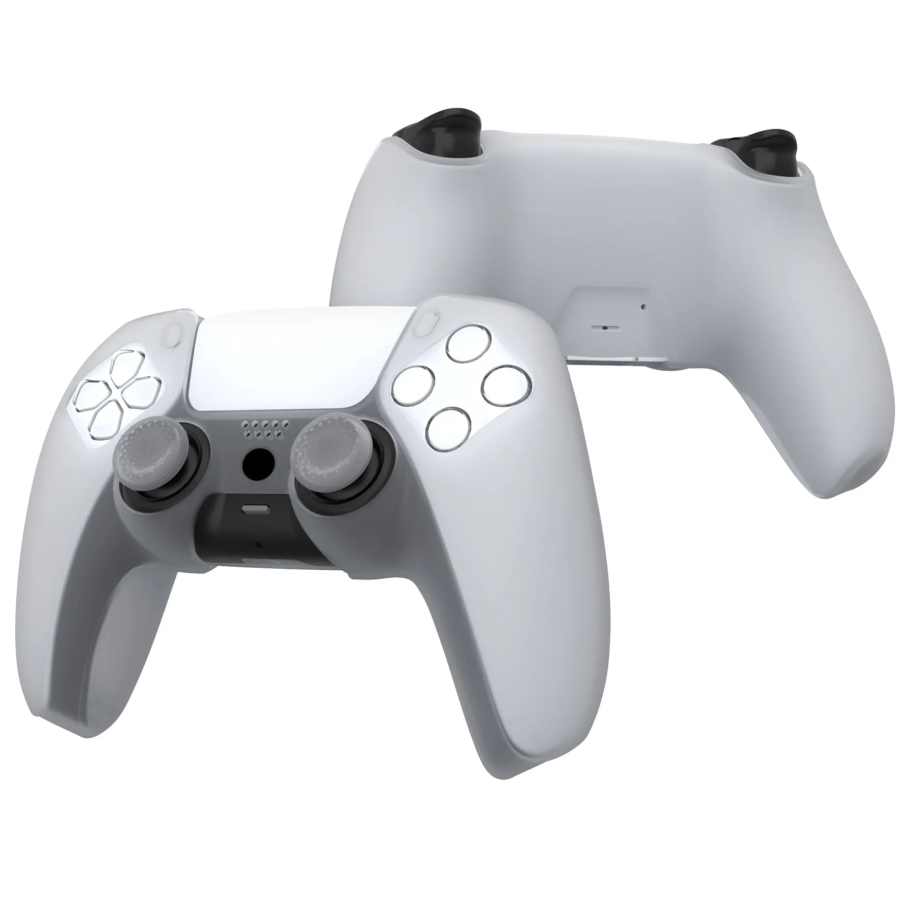 PlayVital Pure Series Ergonomic Anti-Slip Silicone Cover Skin for PS5 Controller, Soft Rubber Grip Case for PS5 Wireless Controller Fits with Charging Station with 6 Thumb Grip Caps - Clear White - EKPFP008