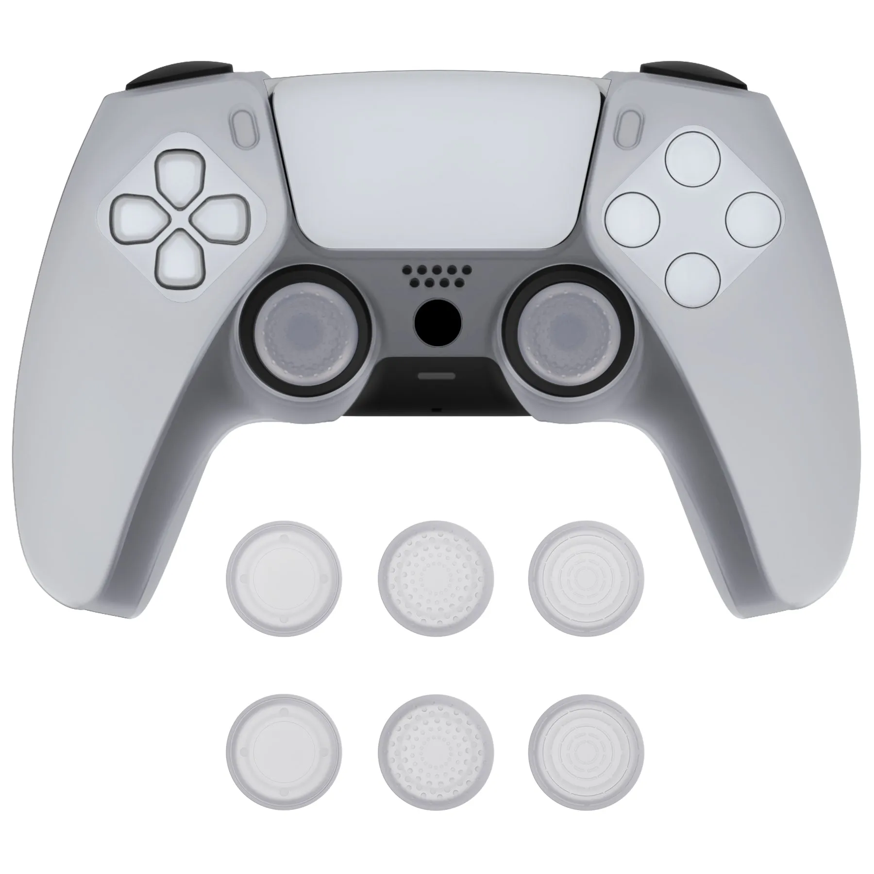 PlayVital Pure Series Ergonomic Anti-Slip Silicone Cover Skin for PS5 Controller, Soft Rubber Grip Case for PS5 Wireless Controller Fits with Charging Station with 6 Thumb Grip Caps - Clear White - EKPFP008