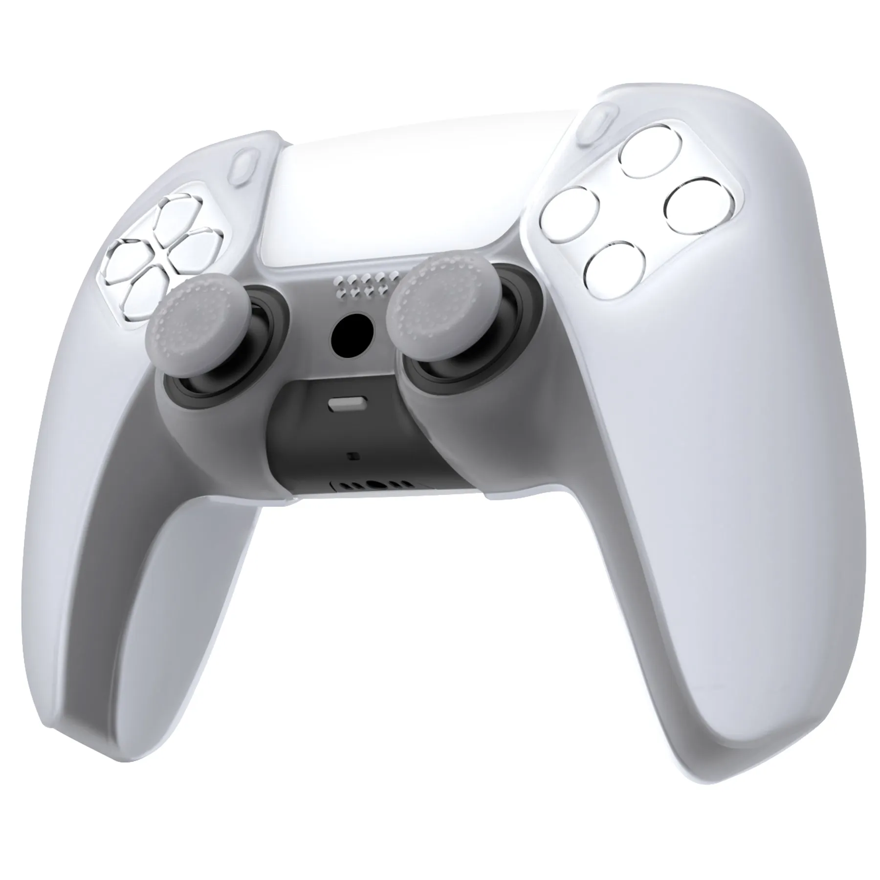 PlayVital Pure Series Ergonomic Anti-Slip Silicone Cover Skin for PS5 Controller, Soft Rubber Grip Case for PS5 Wireless Controller Fits with Charging Station with 6 Thumb Grip Caps - Clear White - EKPFP008