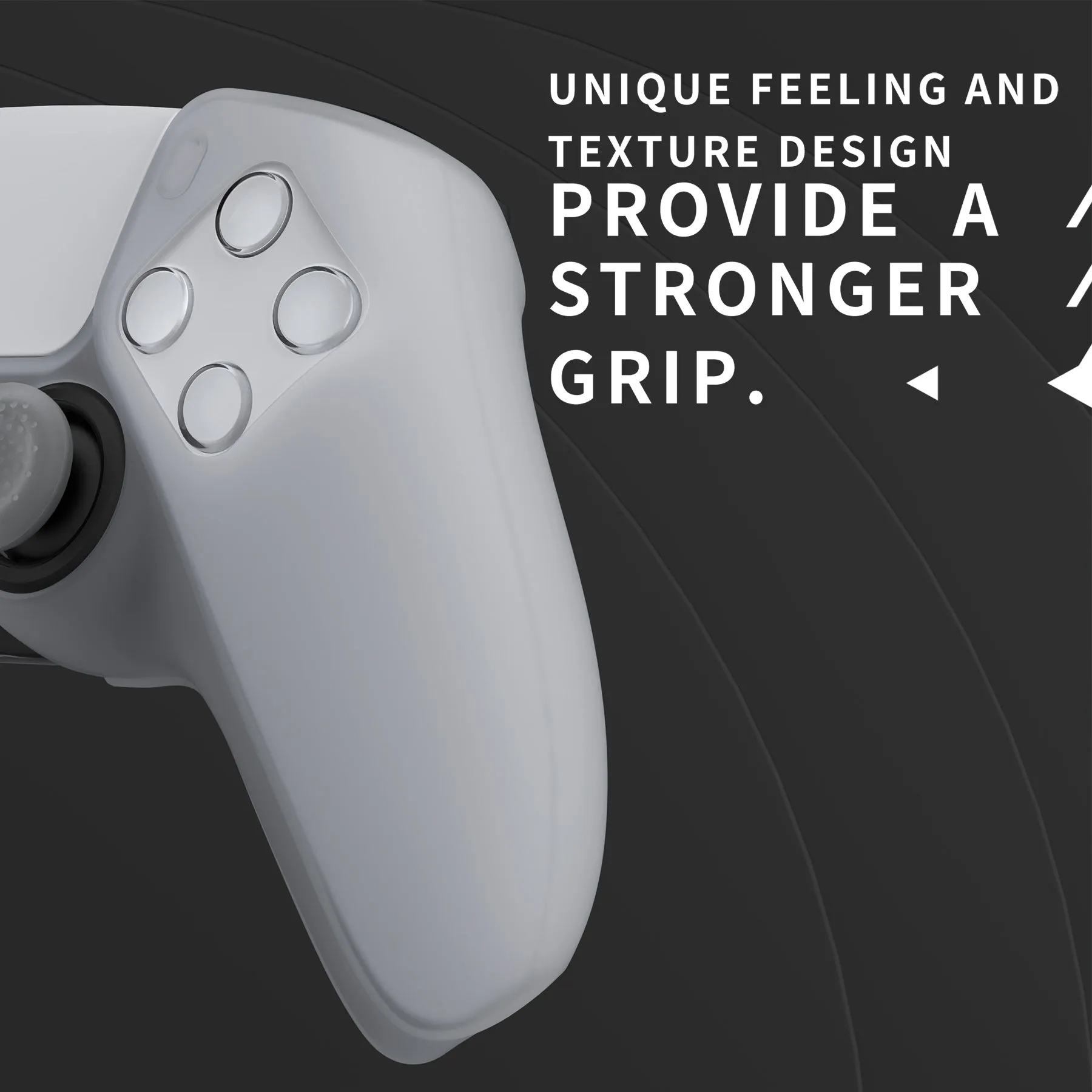 PlayVital Pure Series Ergonomic Anti-Slip Silicone Cover Skin for PS5 Controller, Soft Rubber Grip Case for PS5 Wireless Controller Fits with Charging Station with 6 Thumb Grip Caps - Clear White - EKPFP008