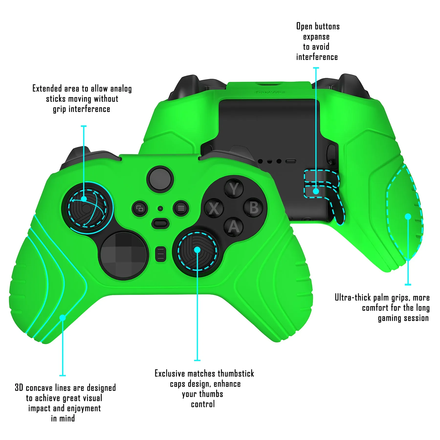 PlayVital Samurai Edition Anti Slip Silicone Case Cover for Xbox Elite Wireless Controller Series 2, Ergonomic Soft Rubber Skin Protector for Xbox Elite Series 2 with Thumb Grip Caps - Green - XBE2M011