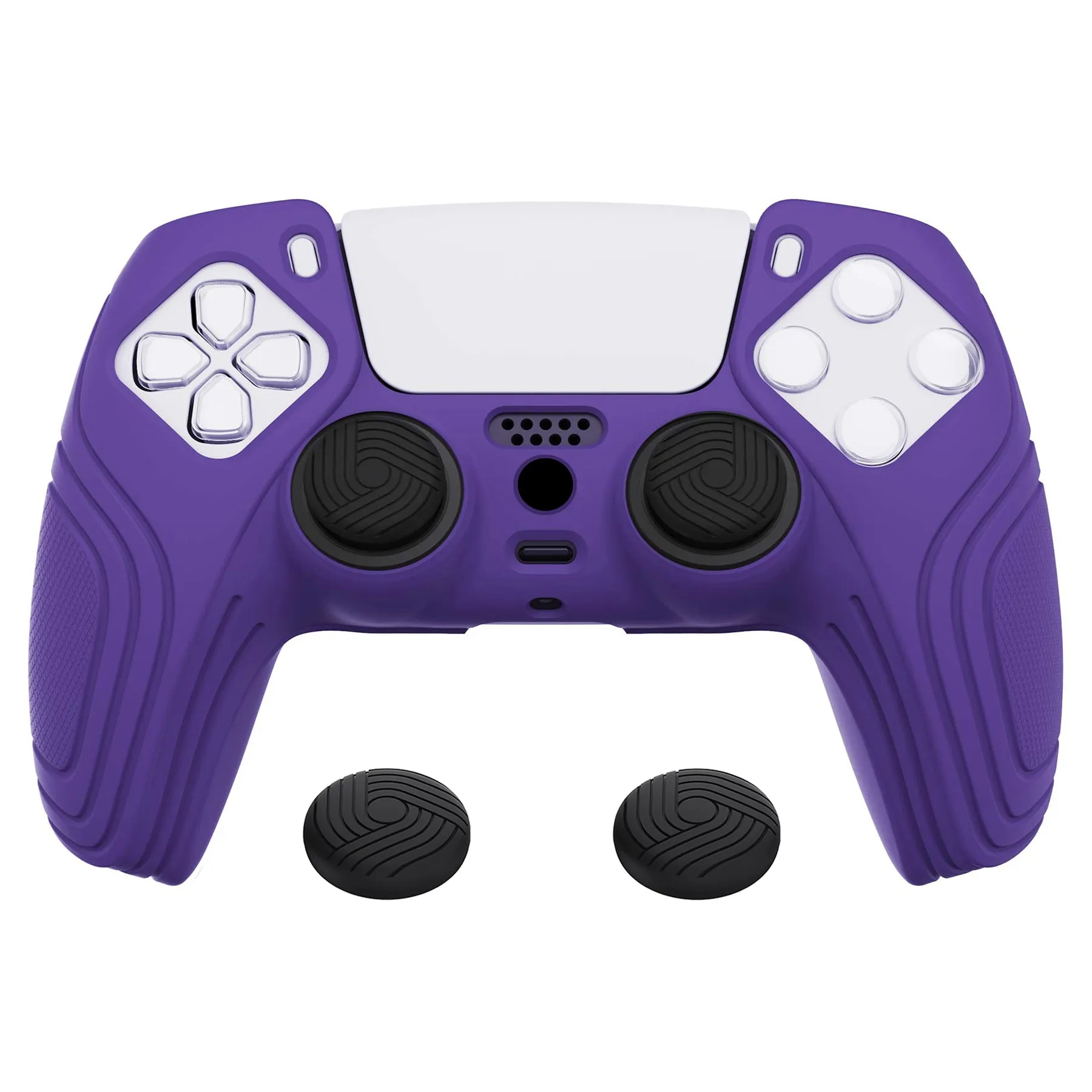 PlayVital Samurai Edition Purple Anti-slip Controller Grip Silicone Skin, Ergonomic Soft Rubber Protective Case Cover for PlayStation 5 PS5 Controller with Black Thumb Stick Caps - BWPF007