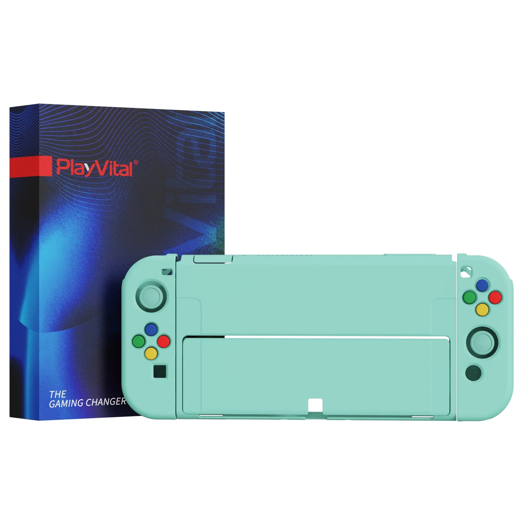 PlayVital ZealProtect Soft Protective Case for Nintendo Switch OLED, Flexible Protector Joycon Grip Cover for Nintendo Switch OLED with Thumb Grip Caps & ABXY Direction Button Caps - Misty Green - XSOYM5004