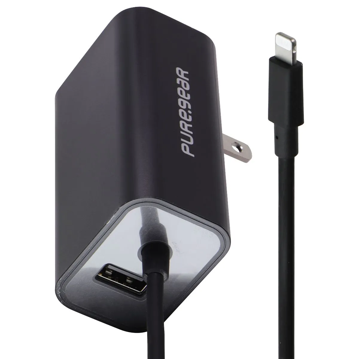 PureGear (24W) Lightning 8-Pin 5-Ft Wall Charger with Extra USB Port - Black