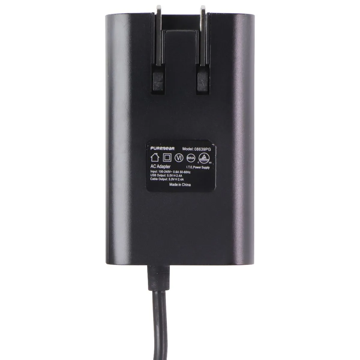 PureGear (24W) Lightning 8-Pin 5-Ft Wall Charger with Extra USB Port - Black