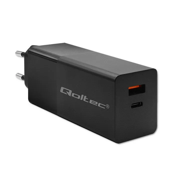 Qoltec 52382 Gan Power Pro Charger | 1Xusb Type C | 1Xusb A | 100W | 5-20V | 1.5-5A | Pd | Black