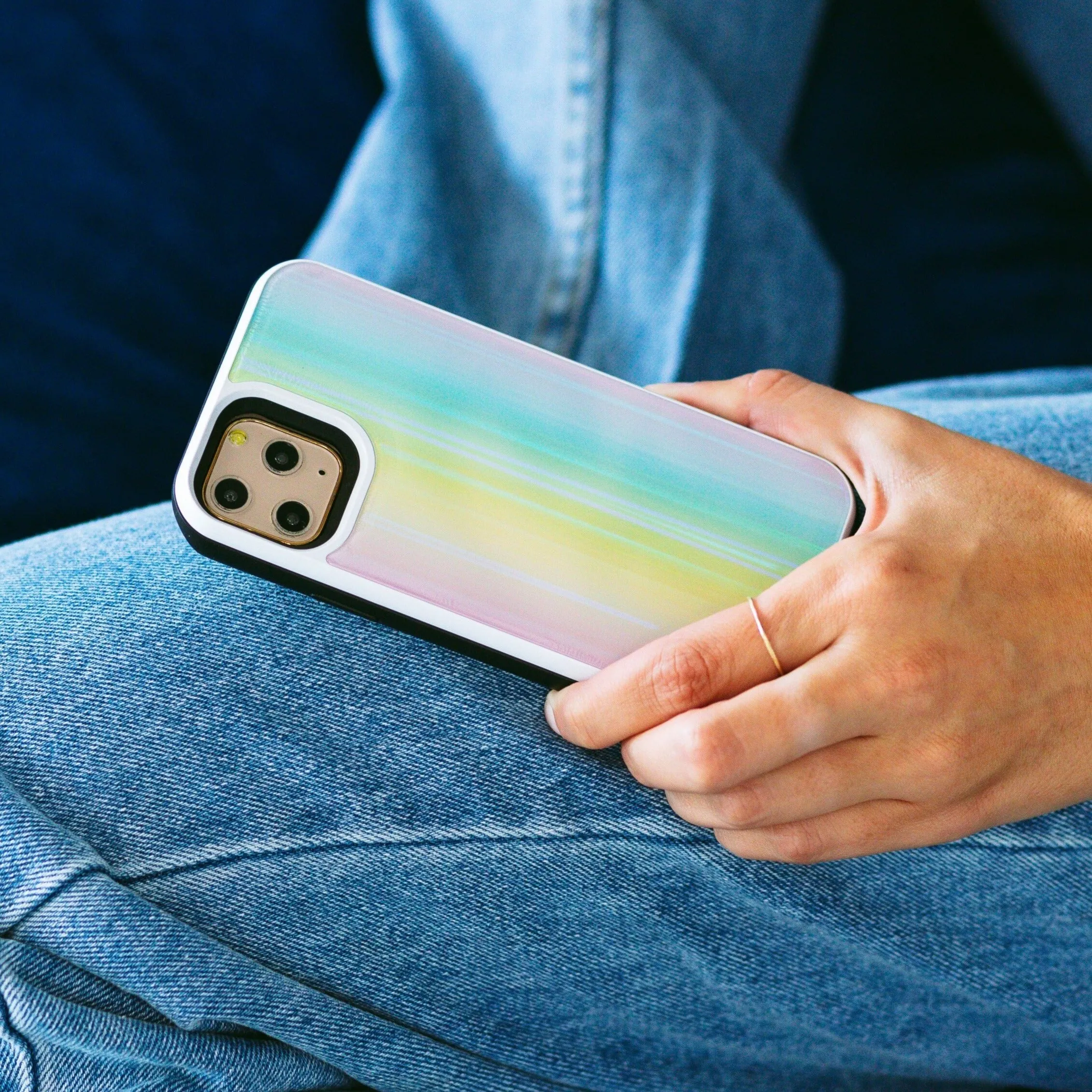 Rainbow Laser Holo Glass Battery Case