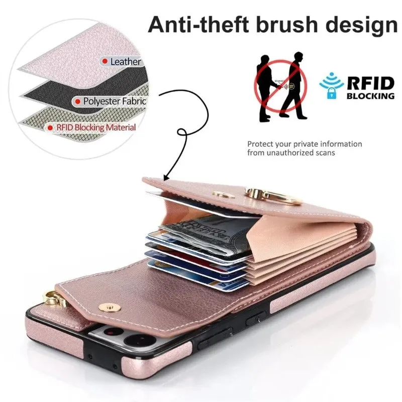 Ring Stand Phone Case with RFID Blocking Card Slot Holder For Samsung Galaxy S23 S21