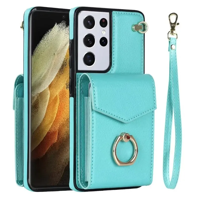 Ring Stand Phone Case with RFID Blocking Card Slot Holder For Samsung Galaxy S23 S21