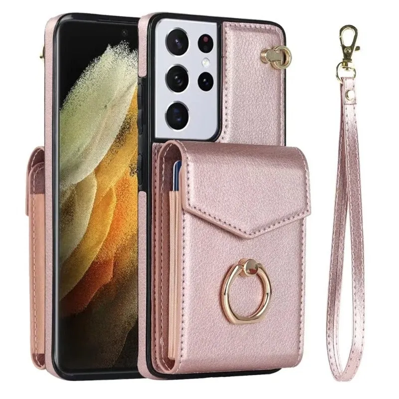 Ring Stand Phone Case with RFID Blocking Card Slot Holder For Samsung Galaxy S23 S21