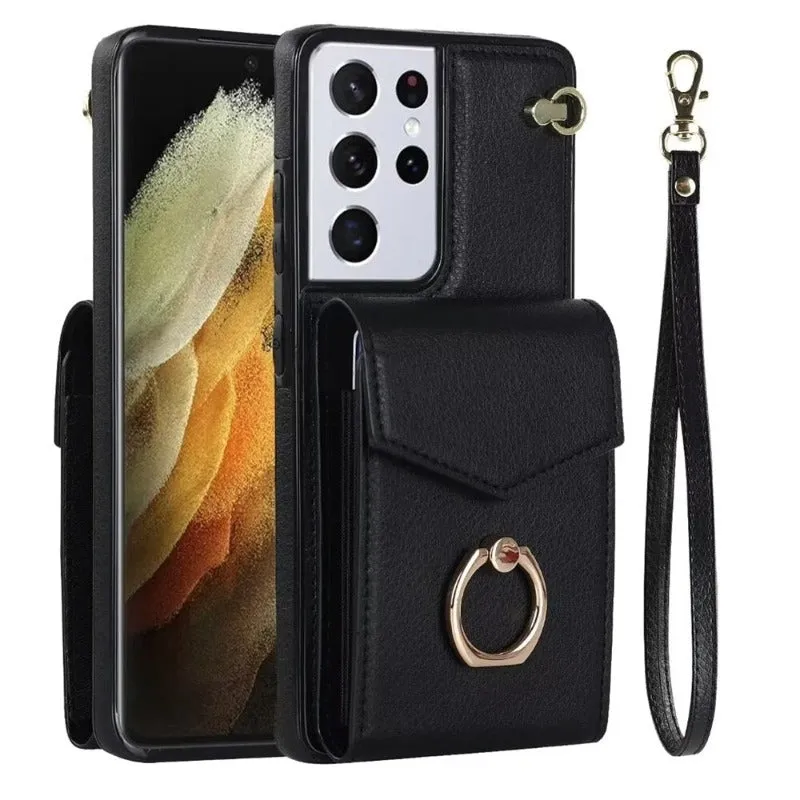 Ring Stand Phone Case with RFID Blocking Card Slot Holder For Samsung Galaxy S23 S21