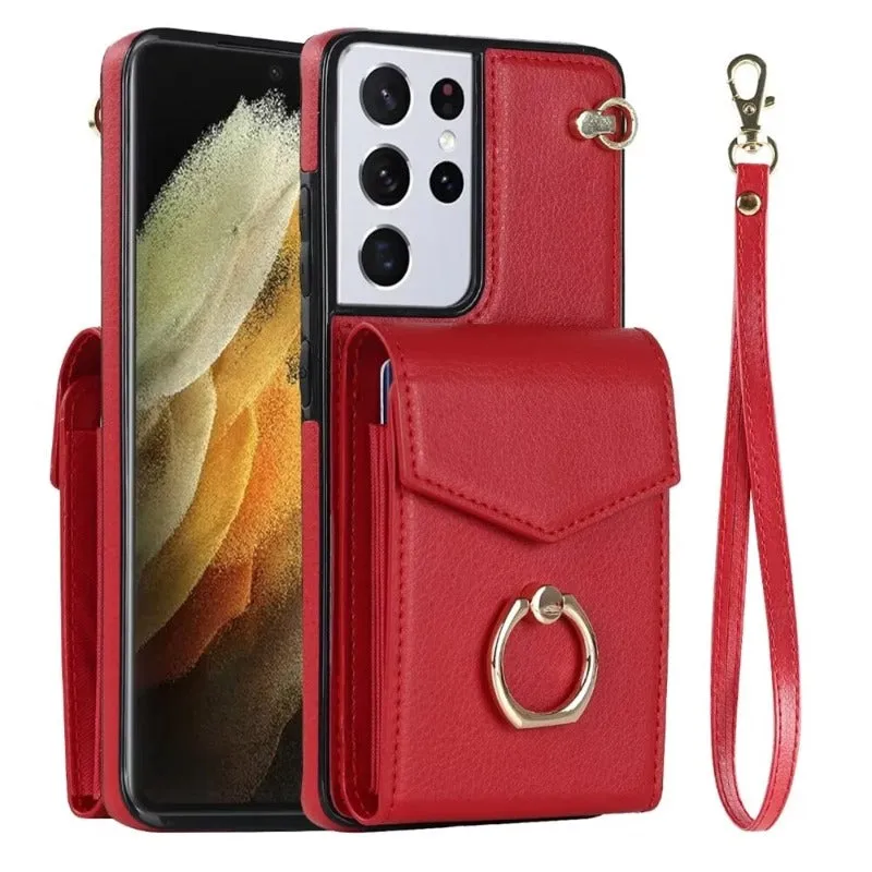 Ring Stand Phone Case with RFID Blocking Card Slot Holder For Samsung Galaxy S23 S21