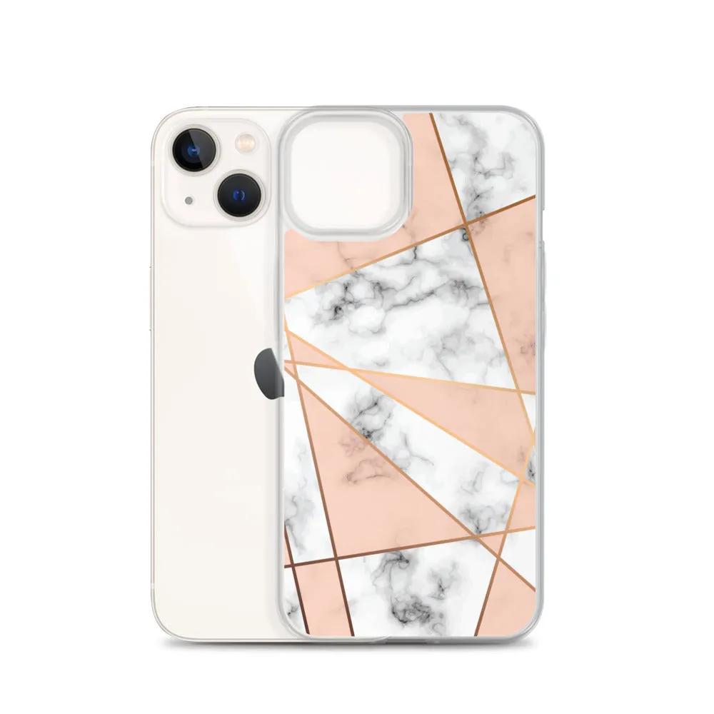 Rose Gold Marble iPhone 15 14 13 12 Pro Max Case, White Pink Aesthetic Geometric Cute Case Gift iPhone 11 Mini SE XS Max XR X 8 7