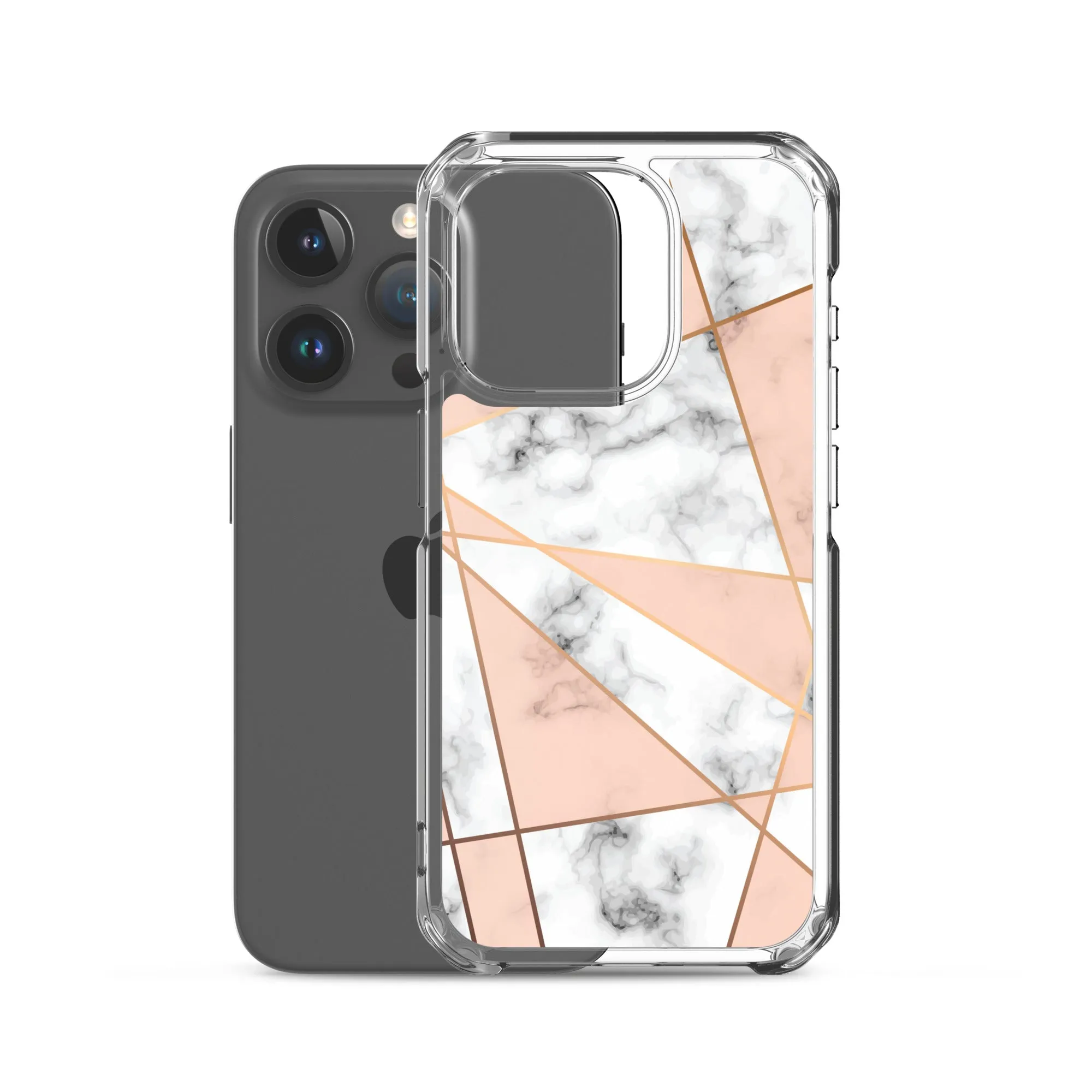 Rose Gold Marble iPhone 15 14 13 12 Pro Max Case, White Pink Aesthetic Geometric Cute Case Gift iPhone 11 Mini SE XS Max XR X 8 7