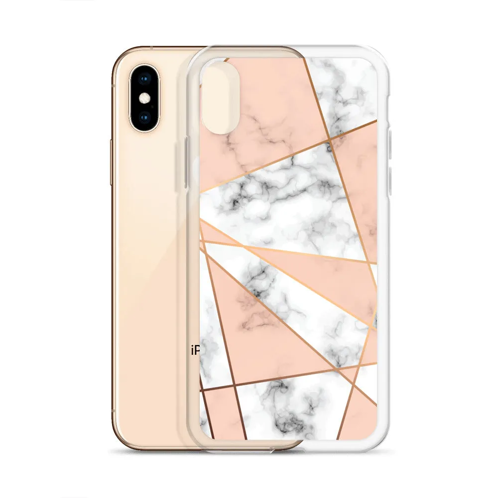 Rose Gold Marble iPhone 15 14 13 12 Pro Max Case, White Pink Aesthetic Geometric Cute Case Gift iPhone 11 Mini SE XS Max XR X 8 7