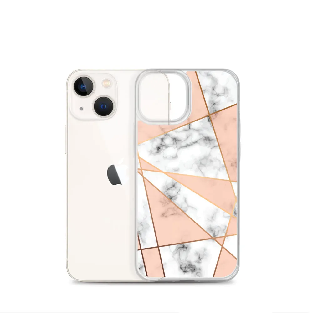 Rose Gold Marble iPhone 15 14 13 12 Pro Max Case, White Pink Aesthetic Geometric Cute Case Gift iPhone 11 Mini SE XS Max XR X 8 7