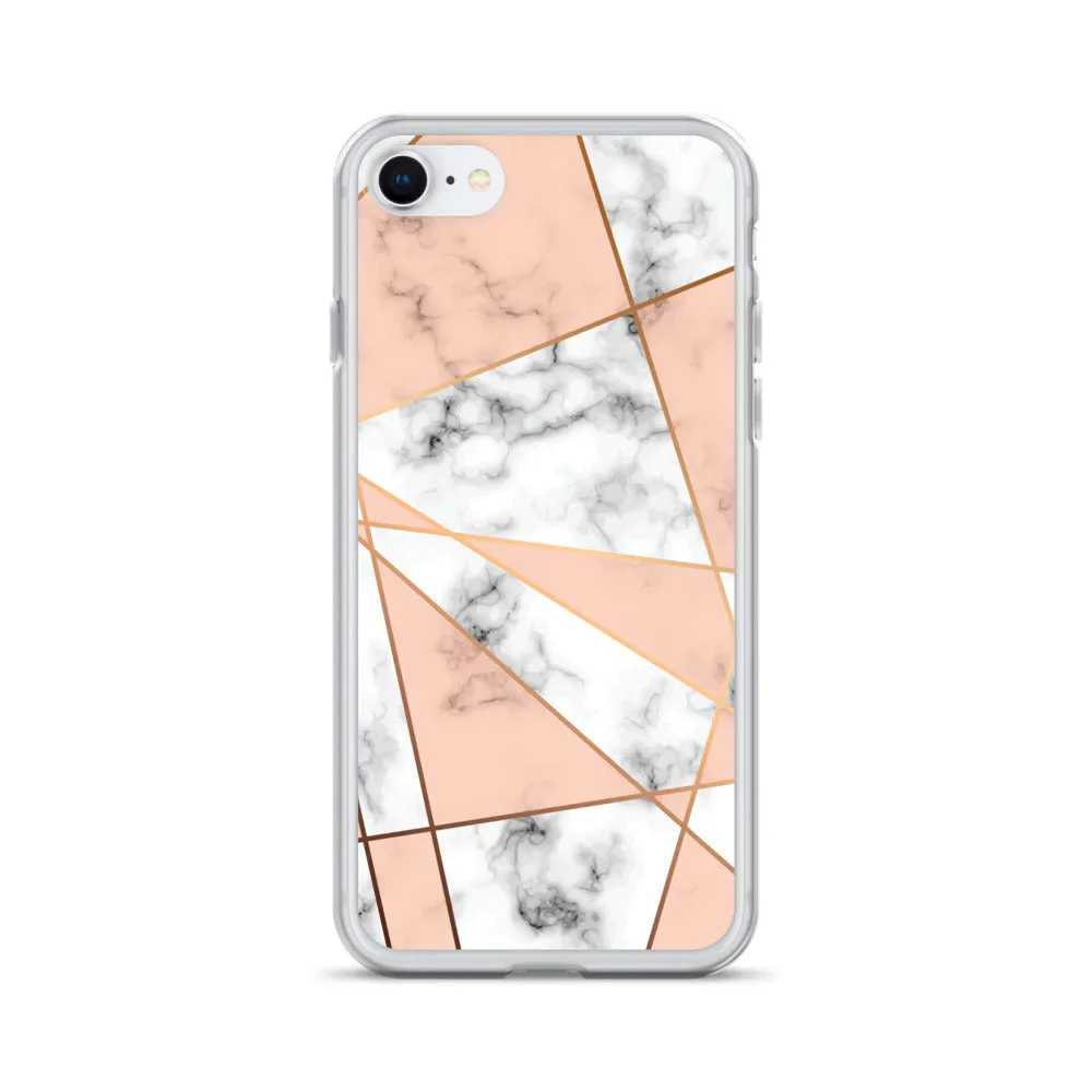 Rose Gold Marble iPhone 15 14 13 12 Pro Max Case, White Pink Aesthetic Geometric Cute Case Gift iPhone 11 Mini SE XS Max XR X 8 7