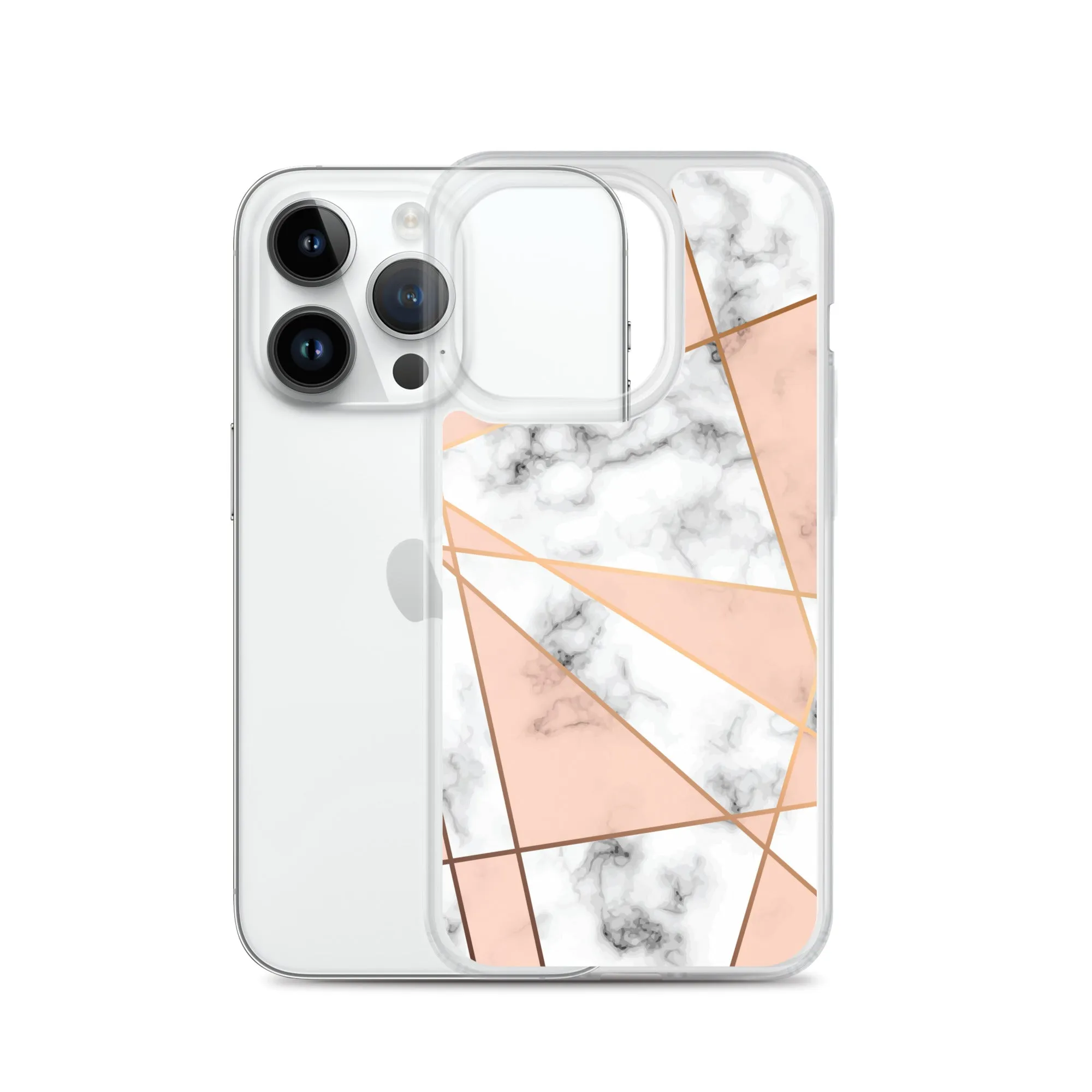 Rose Gold Marble iPhone 15 14 13 12 Pro Max Case, White Pink Aesthetic Geometric Cute Case Gift iPhone 11 Mini SE XS Max XR X 8 7