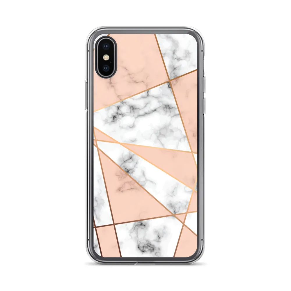 Rose Gold Marble iPhone 15 14 13 12 Pro Max Case, White Pink Aesthetic Geometric Cute Case Gift iPhone 11 Mini SE XS Max XR X 8 7