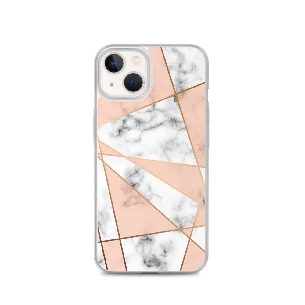 Rose Gold Marble iPhone 15 14 13 12 Pro Max Case, White Pink Aesthetic Geometric Cute Case Gift iPhone 11 Mini SE XS Max XR X 8 7