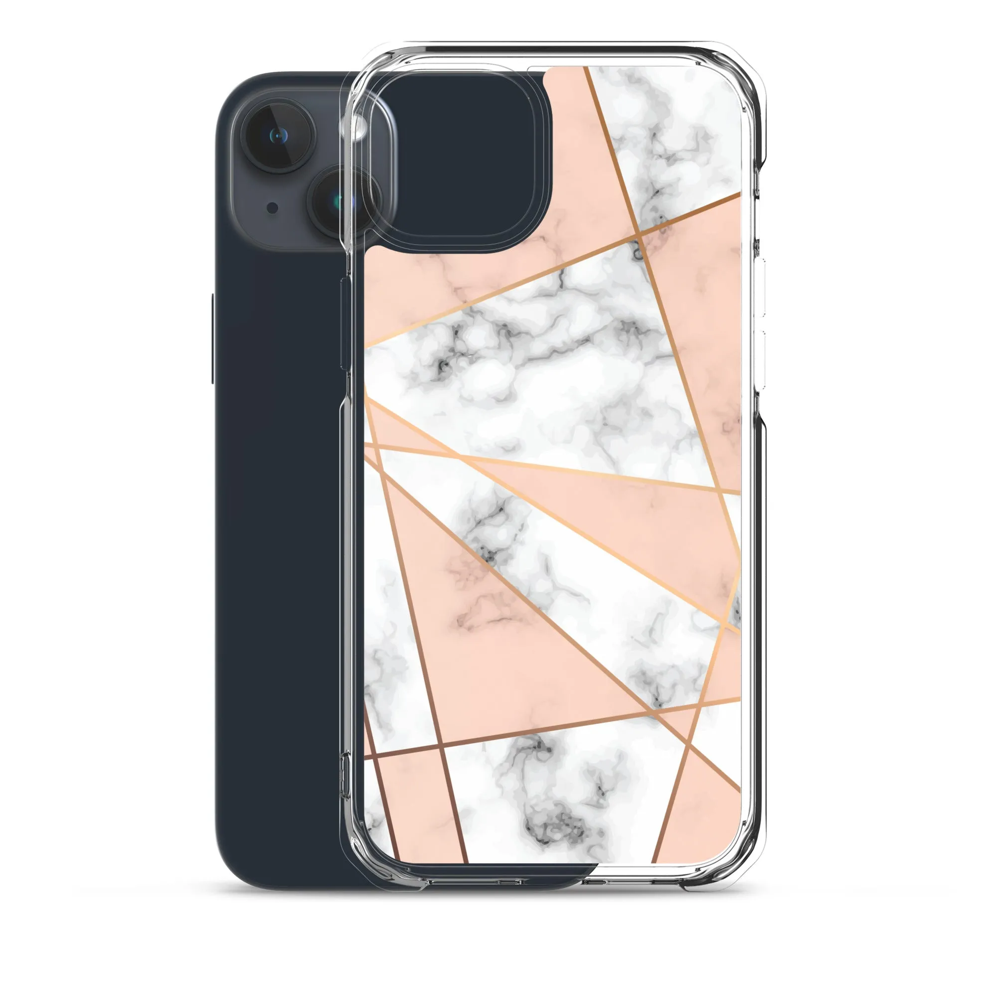 Rose Gold Marble iPhone 15 14 13 12 Pro Max Case, White Pink Aesthetic Geometric Cute Case Gift iPhone 11 Mini SE XS Max XR X 8 7