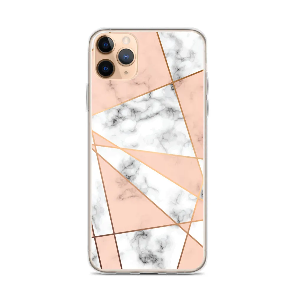 Rose Gold Marble iPhone 15 14 13 12 Pro Max Case, White Pink Aesthetic Geometric Cute Case Gift iPhone 11 Mini SE XS Max XR X 8 7