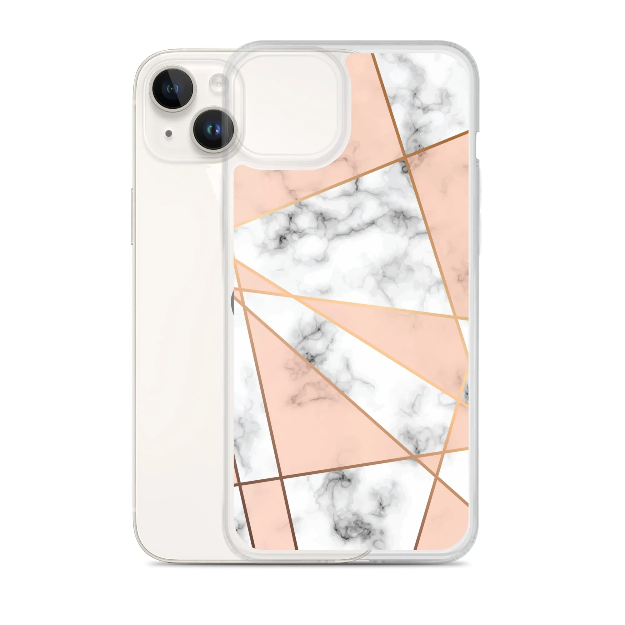 Rose Gold Marble iPhone 15 14 13 12 Pro Max Case, White Pink Aesthetic Geometric Cute Case Gift iPhone 11 Mini SE XS Max XR X 8 7