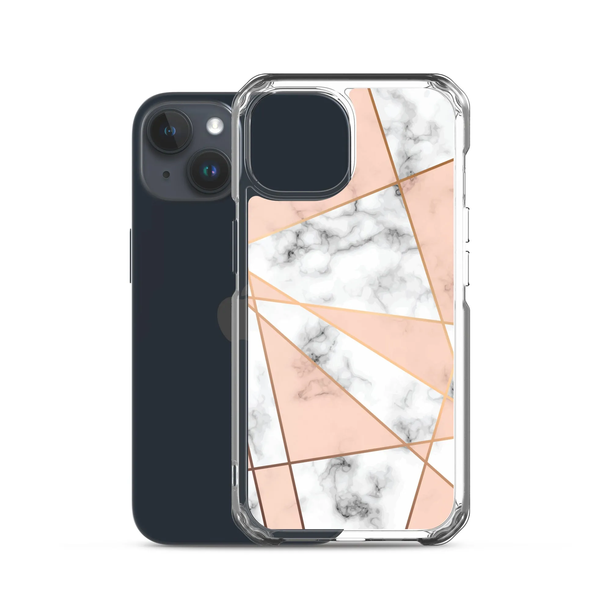 Rose Gold Marble iPhone 15 14 13 12 Pro Max Case, White Pink Aesthetic Geometric Cute Case Gift iPhone 11 Mini SE XS Max XR X 8 7