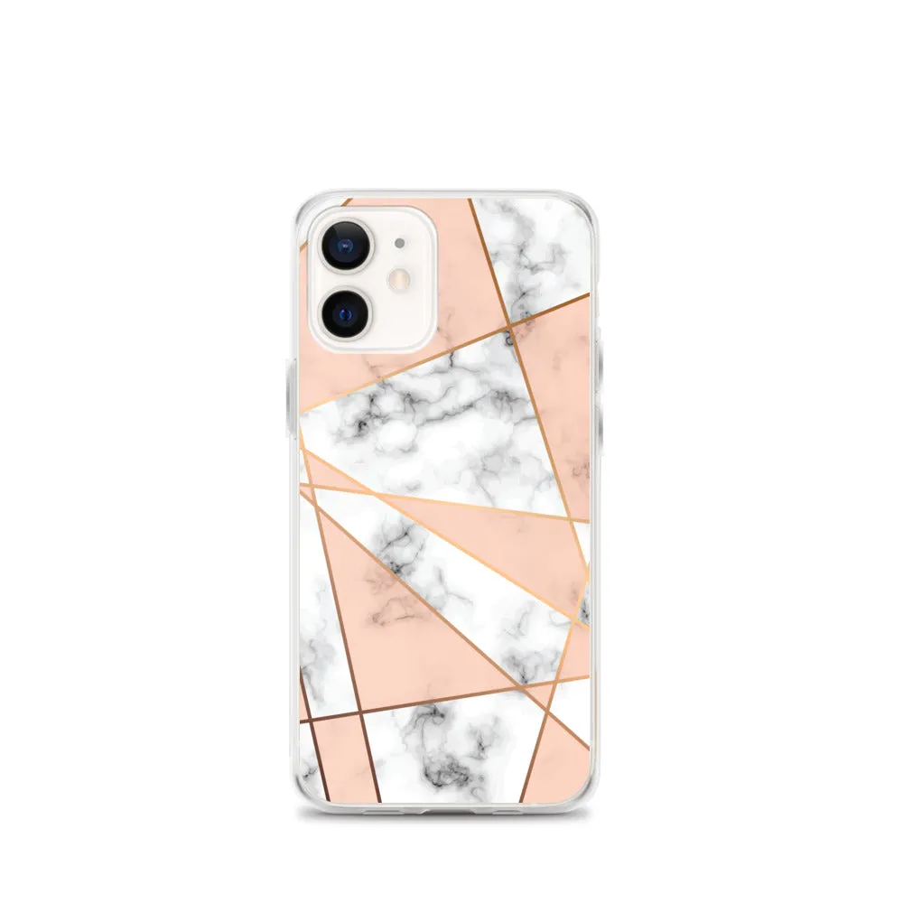 Rose Gold Marble iPhone 15 14 13 12 Pro Max Case, White Pink Aesthetic Geometric Cute Case Gift iPhone 11 Mini SE XS Max XR X 8 7