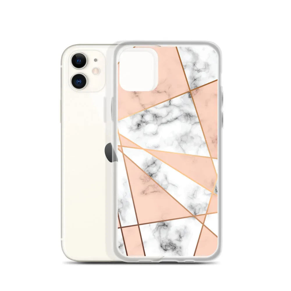 Rose Gold Marble iPhone 15 14 13 12 Pro Max Case, White Pink Aesthetic Geometric Cute Case Gift iPhone 11 Mini SE XS Max XR X 8 7