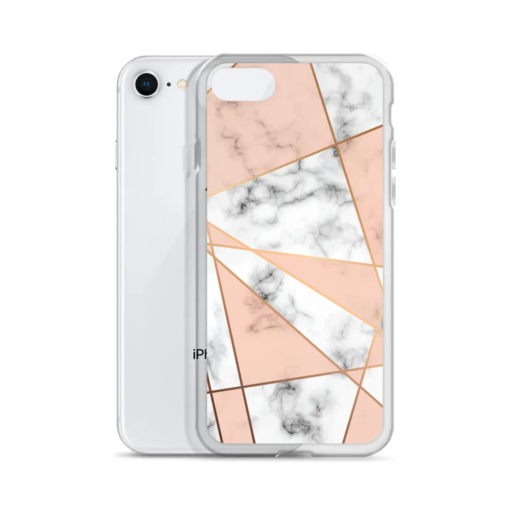 Rose Gold Marble iPhone 15 14 13 12 Pro Max Case, White Pink Aesthetic Geometric Cute Case Gift iPhone 11 Mini SE XS Max XR X 8 7