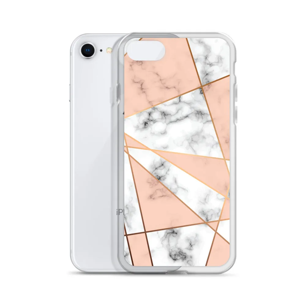 Rose Gold Marble iPhone 15 14 13 12 Pro Max Case, White Pink Aesthetic Geometric Cute Case Gift iPhone 11 Mini SE XS Max XR X 8 7