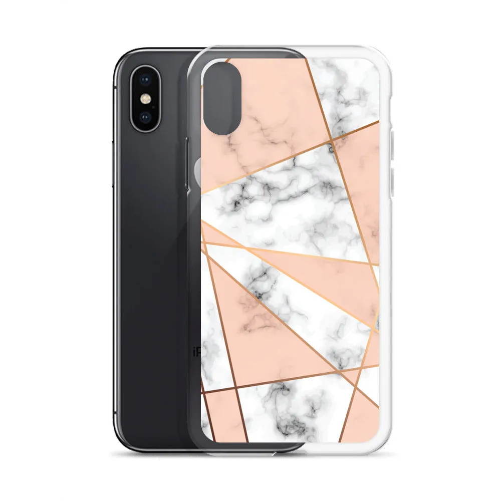 Rose Gold Marble iPhone 15 14 13 12 Pro Max Case, White Pink Aesthetic Geometric Cute Case Gift iPhone 11 Mini SE XS Max XR X 8 7