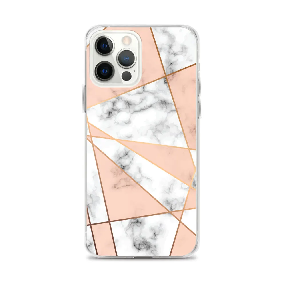 Rose Gold Marble iPhone 15 14 13 12 Pro Max Case, White Pink Aesthetic Geometric Cute Case Gift iPhone 11 Mini SE XS Max XR X 8 7