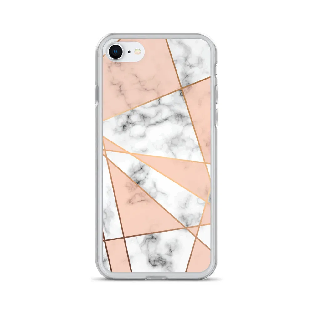 Rose Gold Marble iPhone 15 14 13 12 Pro Max Case, White Pink Aesthetic Geometric Cute Case Gift iPhone 11 Mini SE XS Max XR X 8 7