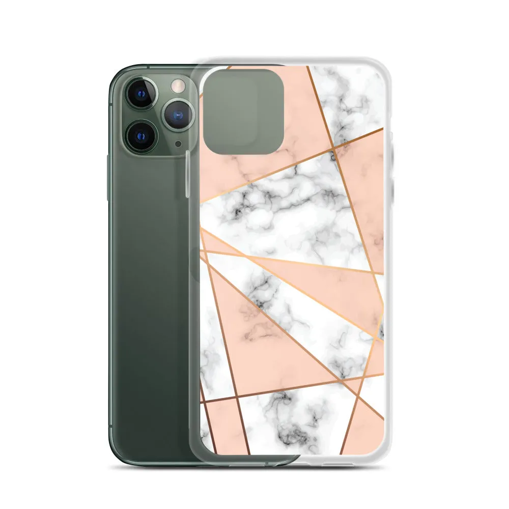 Rose Gold Marble iPhone 15 14 13 12 Pro Max Case, White Pink Aesthetic Geometric Cute Case Gift iPhone 11 Mini SE XS Max XR X 8 7