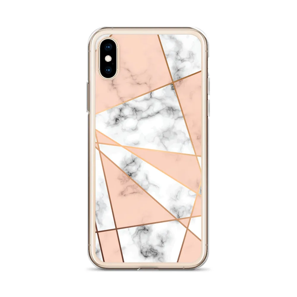 Rose Gold Marble iPhone 15 14 13 12 Pro Max Case, White Pink Aesthetic Geometric Cute Case Gift iPhone 11 Mini SE XS Max XR X 8 7