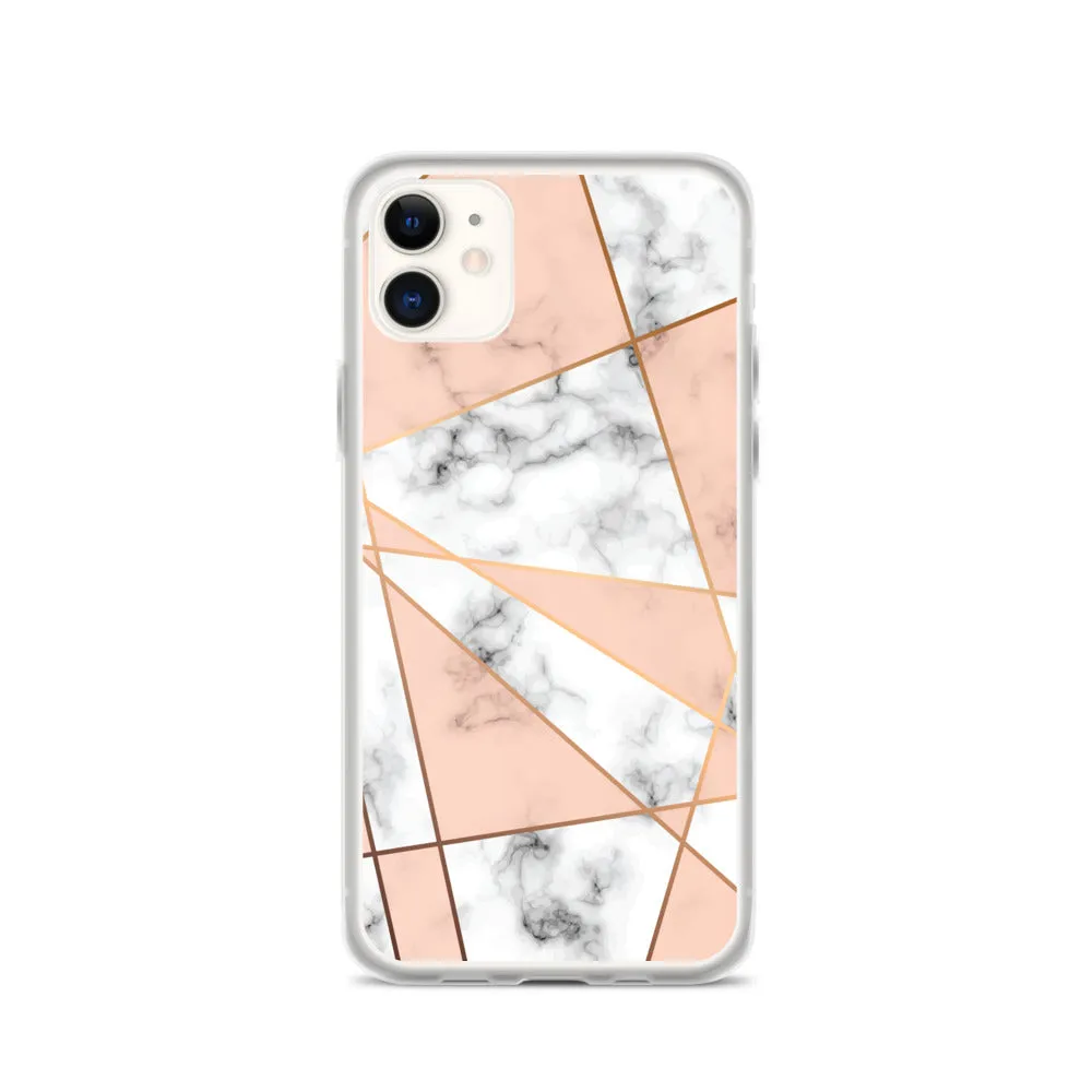 Rose Gold Marble iPhone 15 14 13 12 Pro Max Case, White Pink Aesthetic Geometric Cute Case Gift iPhone 11 Mini SE XS Max XR X 8 7