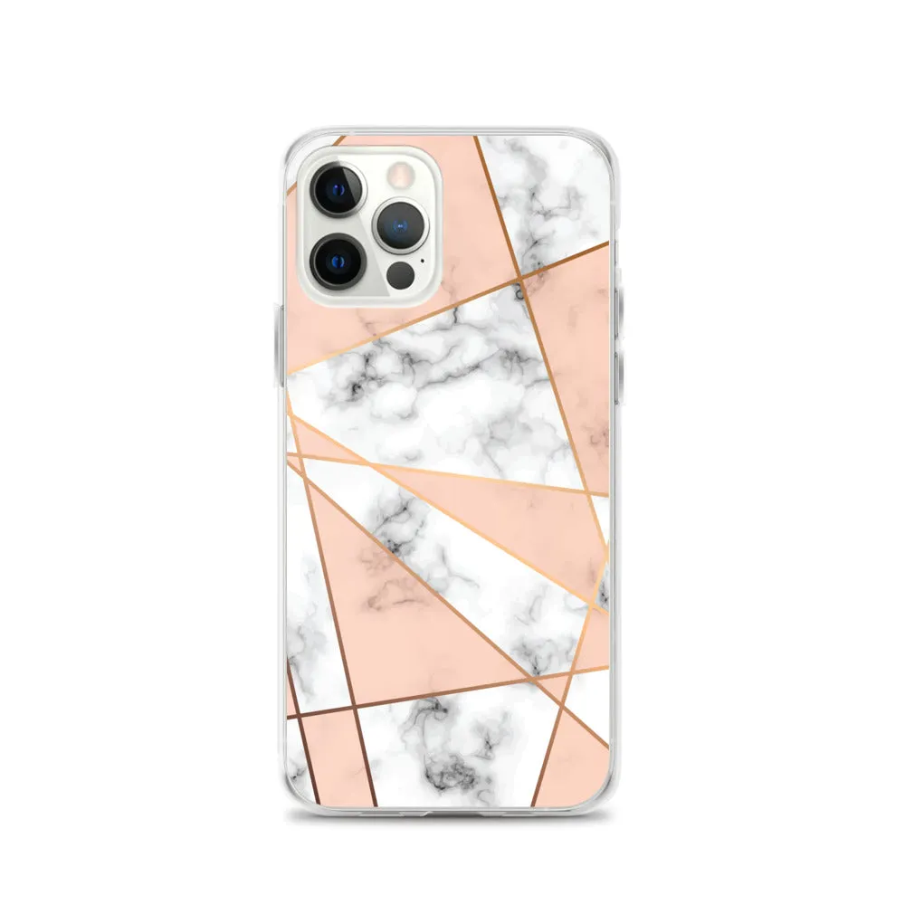 Rose Gold Marble iPhone 15 14 13 12 Pro Max Case, White Pink Aesthetic Geometric Cute Case Gift iPhone 11 Mini SE XS Max XR X 8 7