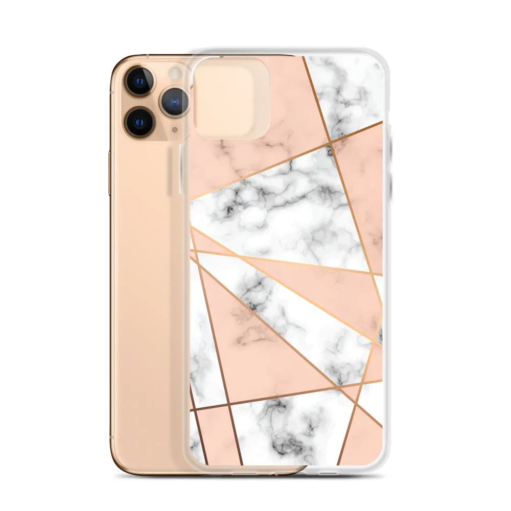 Rose Gold Marble iPhone 15 14 13 12 Pro Max Case, White Pink Aesthetic Geometric Cute Case Gift iPhone 11 Mini SE XS Max XR X 8 7