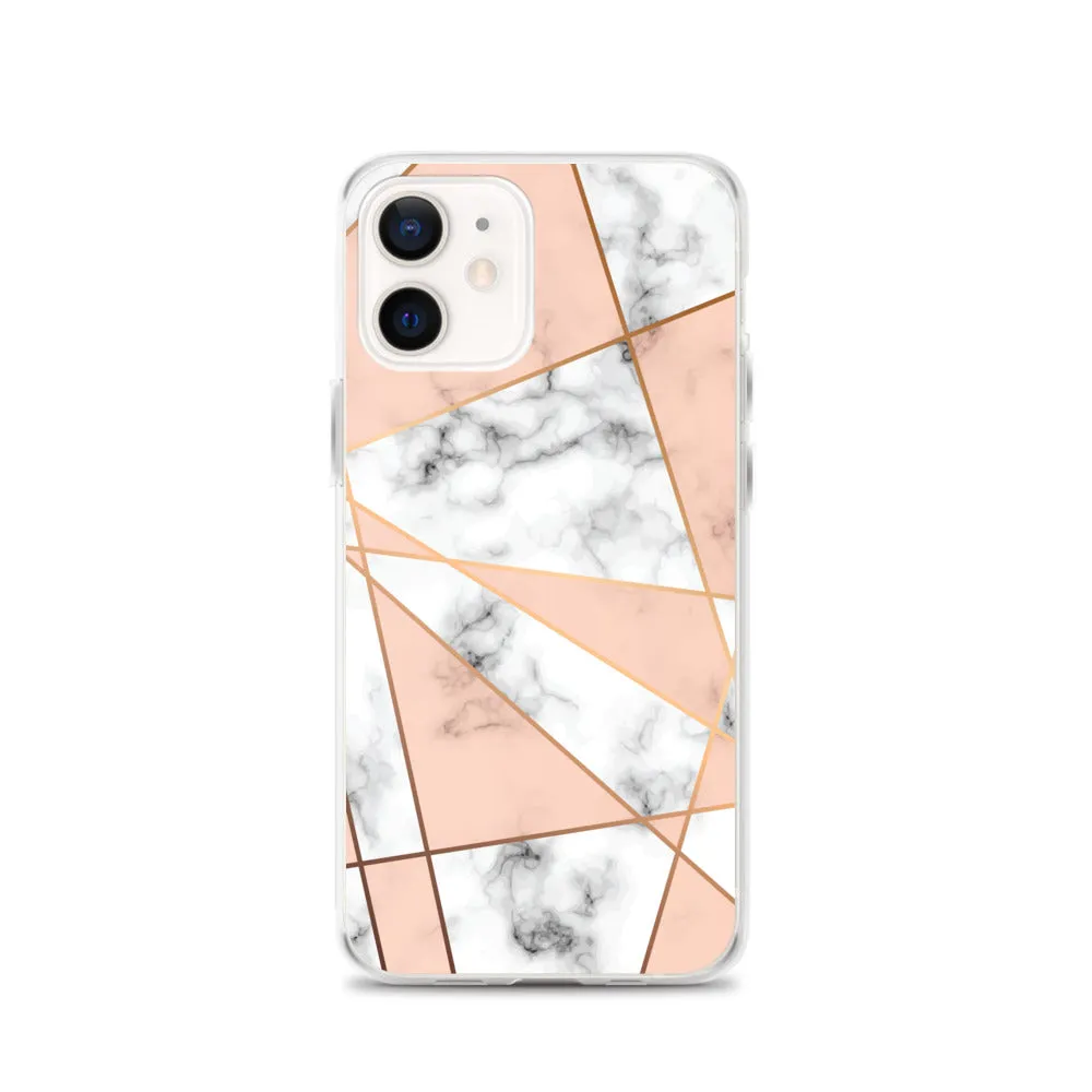 Rose Gold Marble iPhone 15 14 13 12 Pro Max Case, White Pink Aesthetic Geometric Cute Case Gift iPhone 11 Mini SE XS Max XR X 8 7