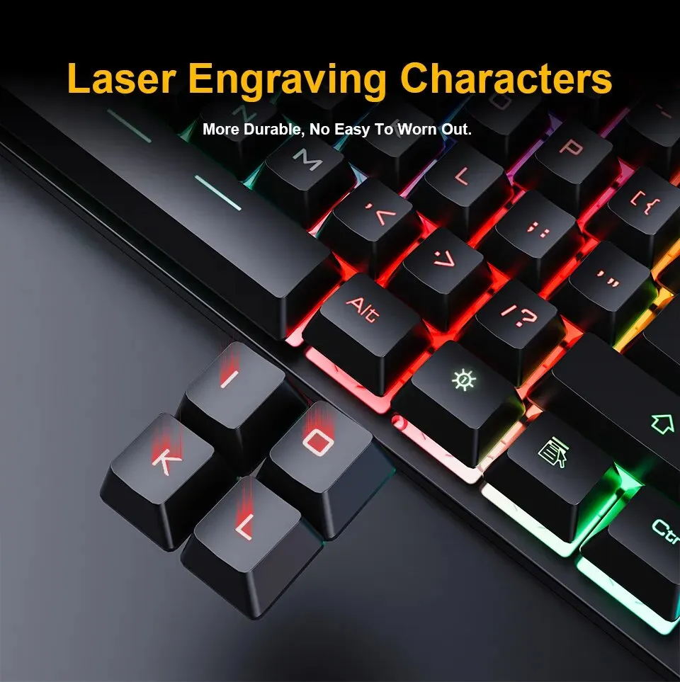 RU ES Language RGB Gaming Keyboard and Mouse Kit Backlit USB Wired Computer Keyboard Mouse Combo 104 Keycaps for Pc Gamer Laptop