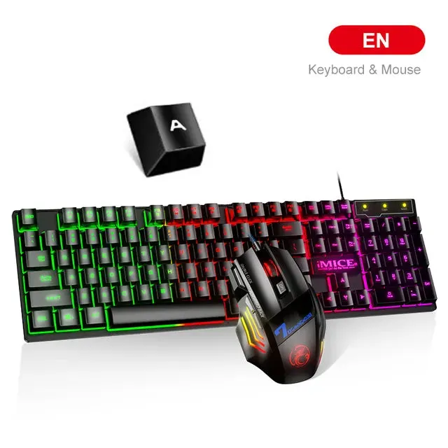 RU ES Language RGB Gaming Keyboard and Mouse Kit Backlit USB Wired Computer Keyboard Mouse Combo 104 Keycaps for Pc Gamer Laptop