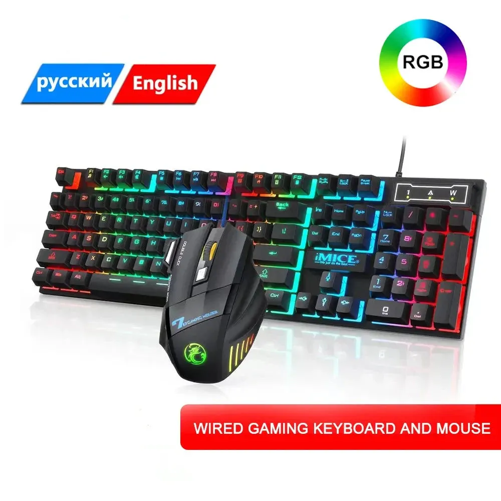 RU ES Language RGB Gaming Keyboard and Mouse Kit Backlit USB Wired Computer Keyboard Mouse Combo 104 Keycaps for Pc Gamer Laptop