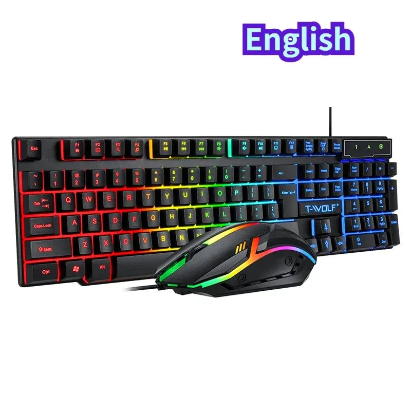 RU ES Language RGB Gaming Keyboard and Mouse Kit Backlit USB Wired Computer Keyboard Mouse Combo 104 Keycaps for Pc Gamer Laptop