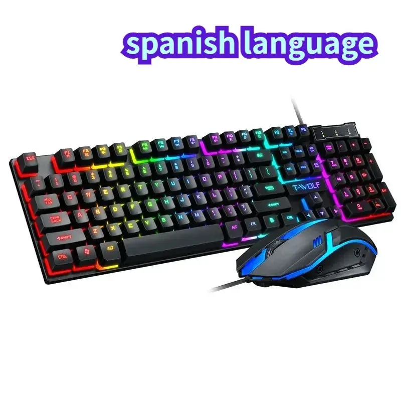 RU ES Language RGB Gaming Keyboard and Mouse Kit Backlit USB Wired Computer Keyboard Mouse Combo 104 Keycaps for Pc Gamer Laptop