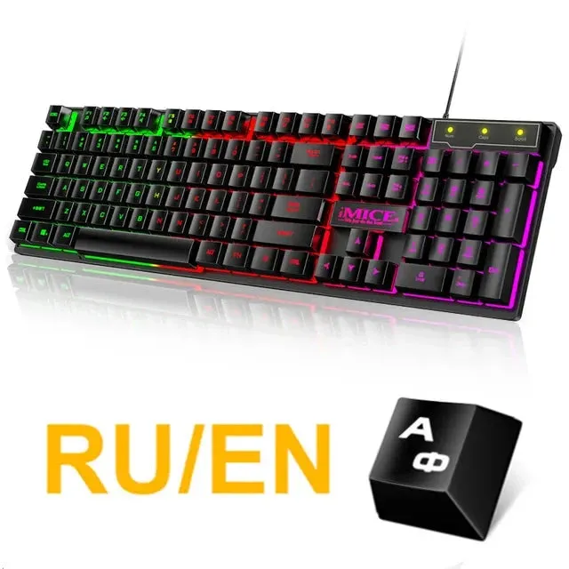 RU ES Language RGB Gaming Keyboard and Mouse Kit Backlit USB Wired Computer Keyboard Mouse Combo 104 Keycaps for Pc Gamer Laptop