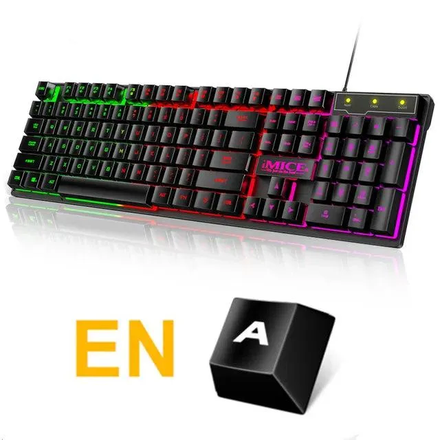 RU ES Language RGB Gaming Keyboard and Mouse Kit Backlit USB Wired Computer Keyboard Mouse Combo 104 Keycaps for Pc Gamer Laptop